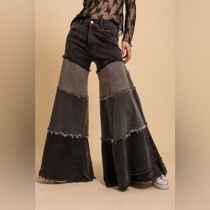 BV24 Bluevelvet Tiered Contrast denim Wide-Leg Pants